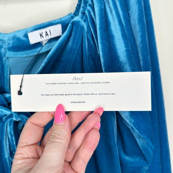 NWT KAI Collective Beebeeta Off Shoulder Turquoise Lace Up Velvet Mini Dress XL - Picture 14 of 16